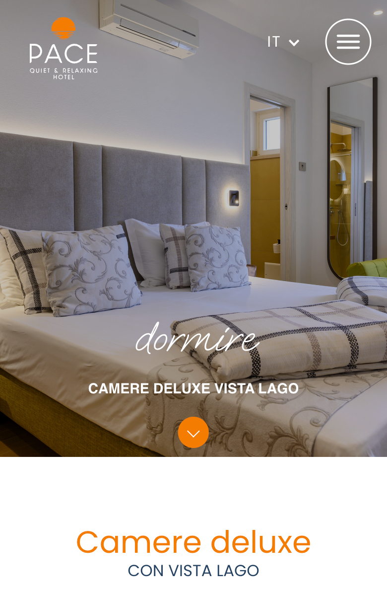 Hotel Pace room page on smartphone with photo slider and sticky bottom bar